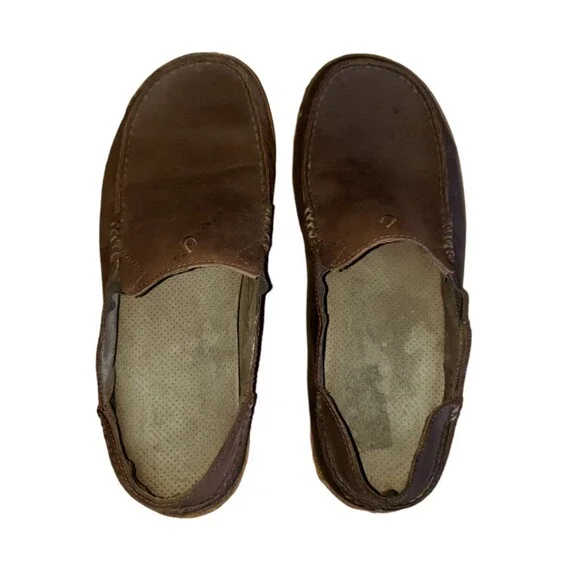 Olukai Men's Moloa Brown Leather Slip On Shoes Size 10 Loafers Boat Shoes - Picture 8 of 11